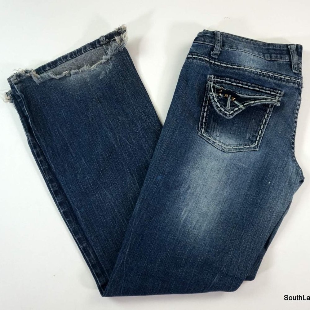 VANITY Premium Collection Curvy Embroidered Boot Cut Denim Blue Jeans Size 31x33